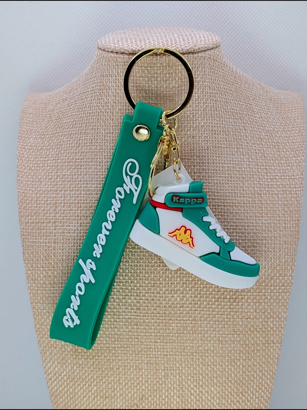 Green and White Sneaker Keychain Bag Charm Combo with Gold Hardware